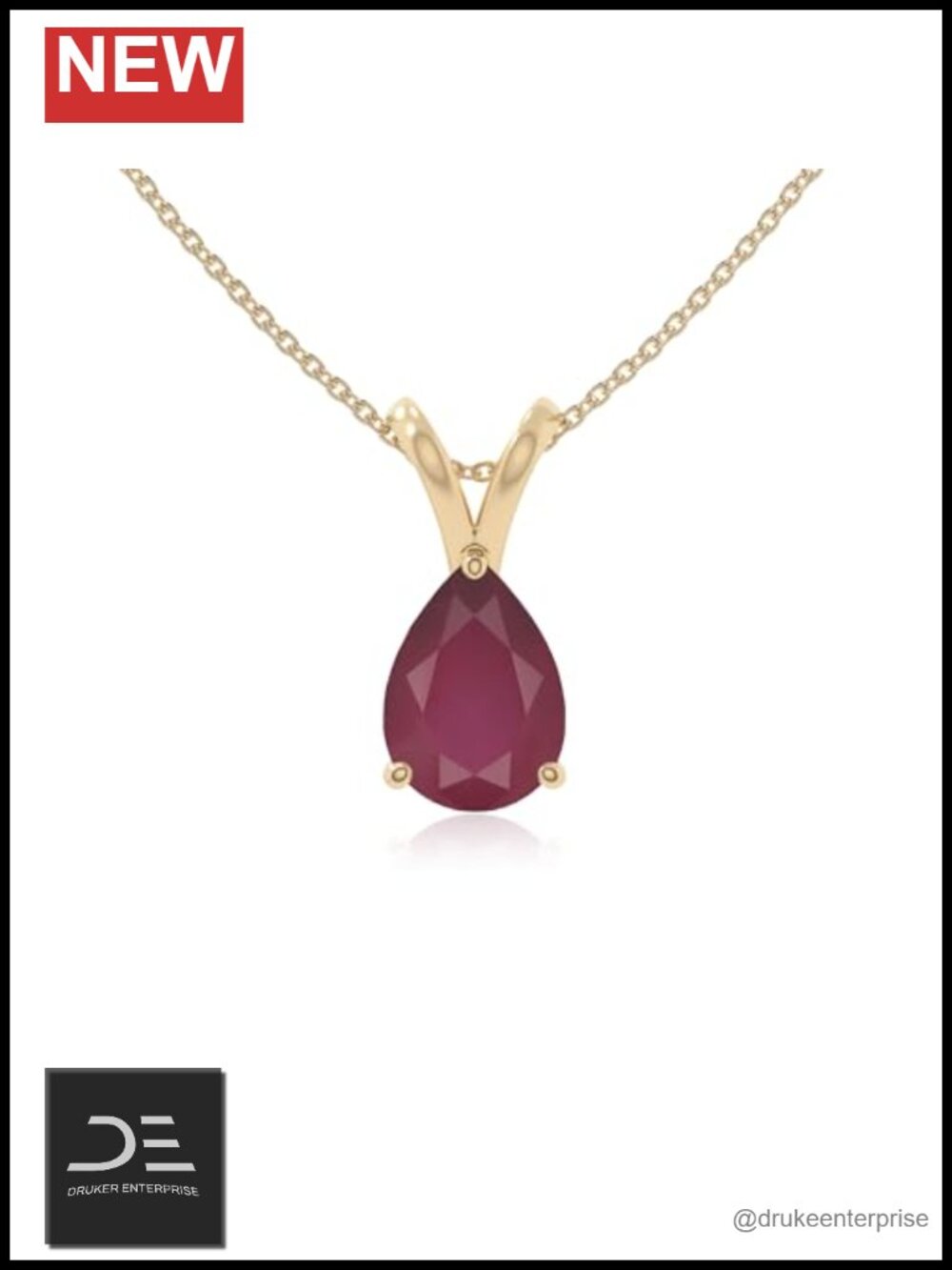 Natural Ruby Pendant Necklace in Sterling Silver, 18K Yellow Gold Vermeil -